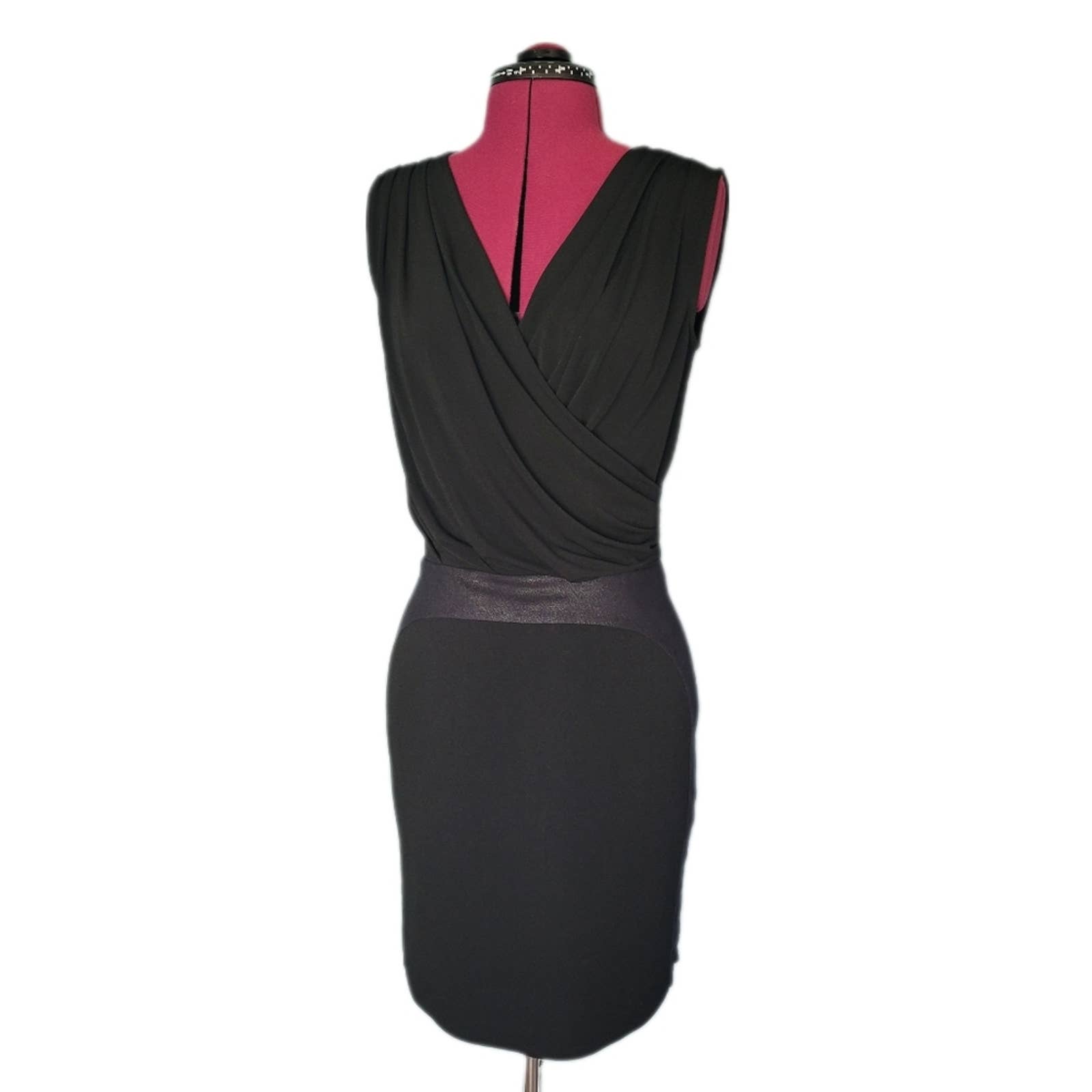 Catherine Malandrino Black Sleeveless Wrap Faux Suede Detail Cocktail Dress S